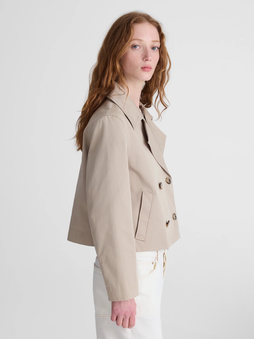 Madewell Cropped Trench Coat Beige / Coastal Dune Size Medium NWT NZ511 - Picture 6 of 14